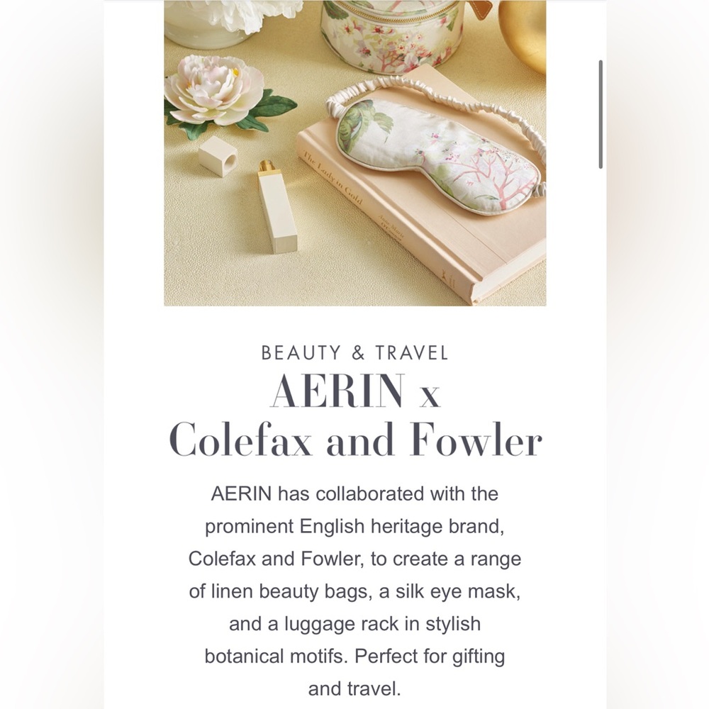 NWT AERIN X Colefax and Fowler ELOISE Silk Sleep Mask And Silk Drawstring Bag - Picture 4 of 13